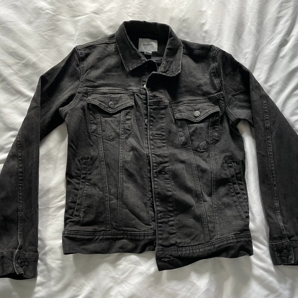 Old Navy Jean jacket Long Sleeves Button Front Denim Black Womens Small 6-8